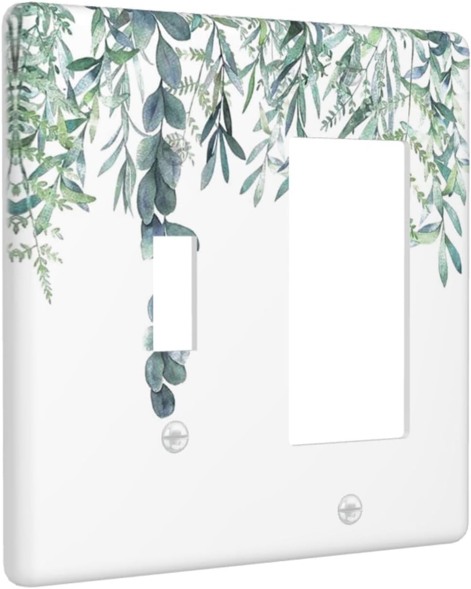 Eucalyptus Leaves Greenery Vine Flowers Simplicity Outlet Covers 1 Toggle 1 Rocker Combination Decorative Wall Plate Electrical Switch Plates Light Switch Cover Plate for Bed Room Living Room Decor