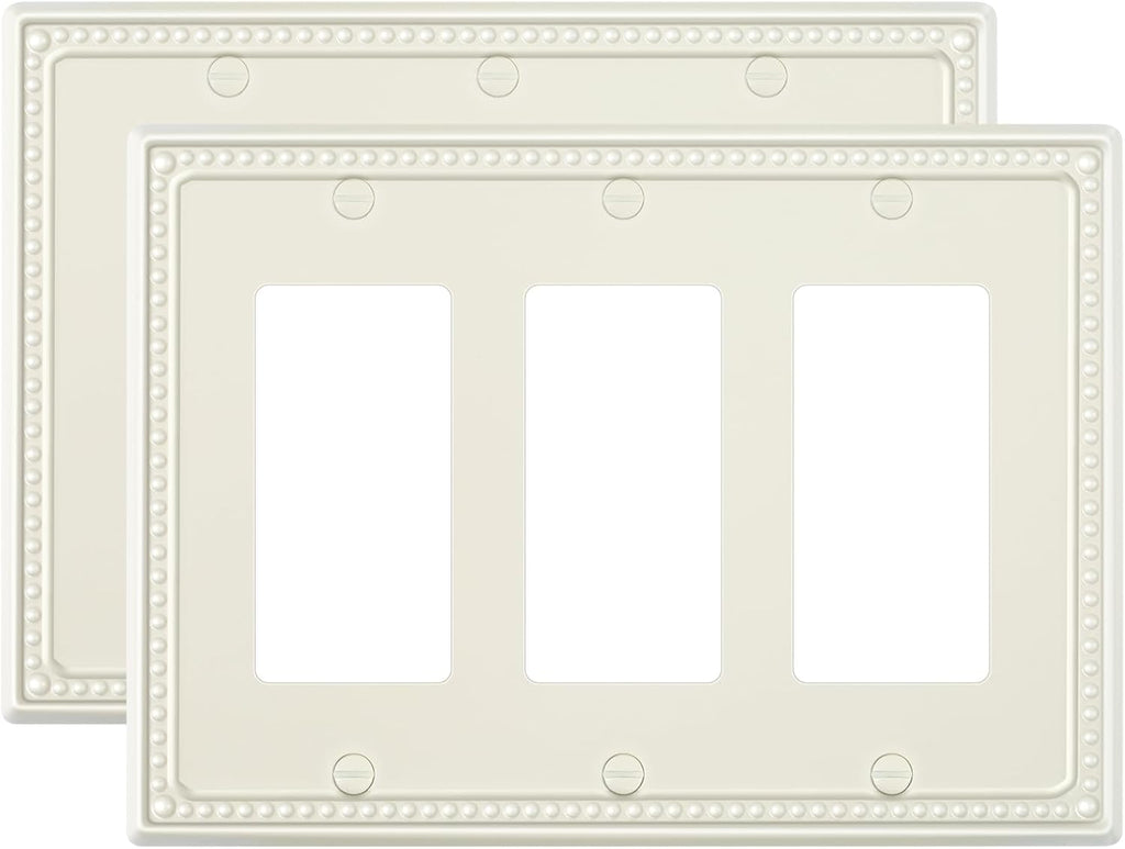 2-Pack Triple Decorator Outlet Cover Plate, Light Almond Pearls Decorative Switch Plates Covers, Metal Wall Plates for Electrical Outlets, Receptacle, GFCI Outlet, Dimmer Switch