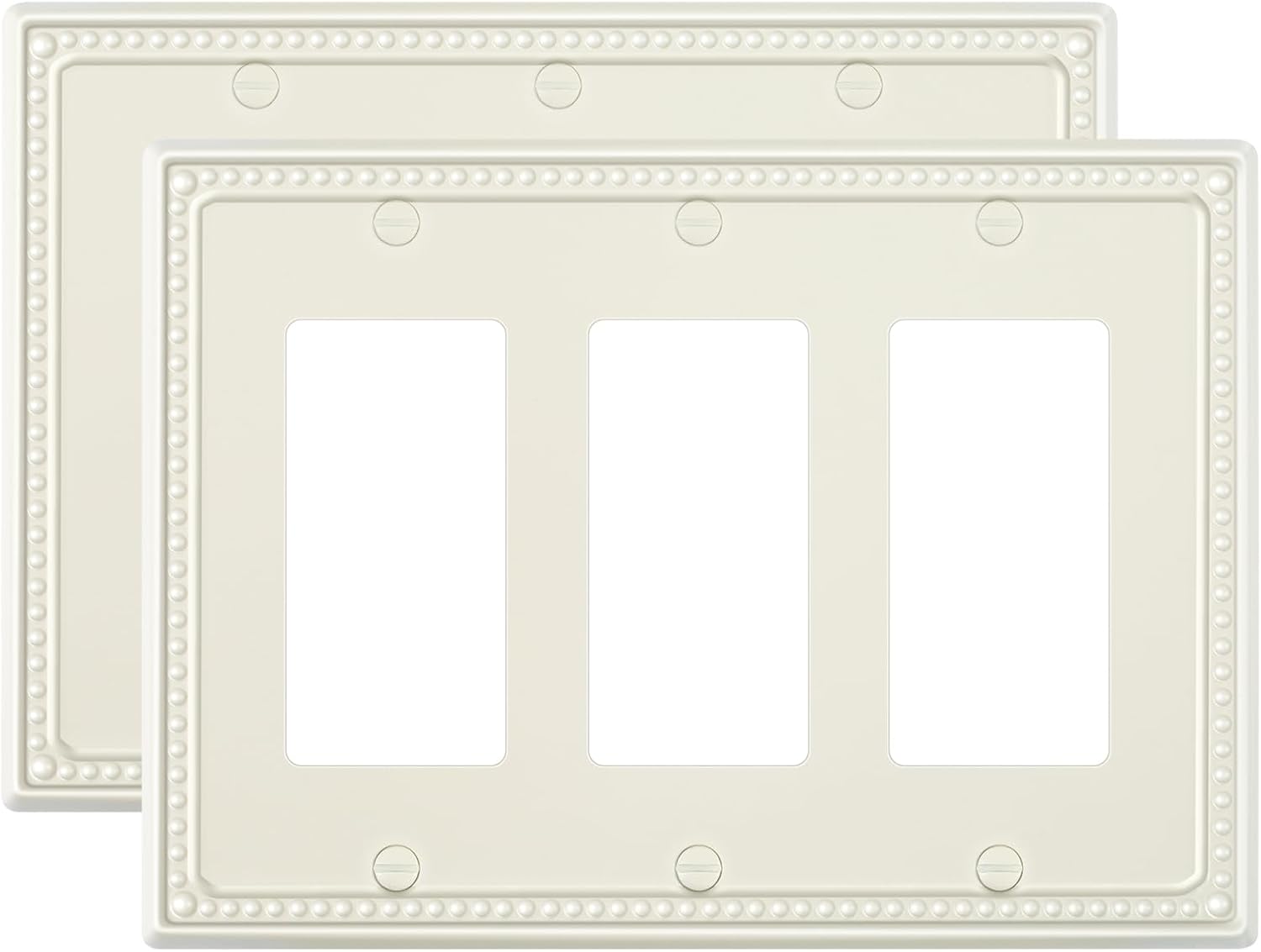 2-Pack Triple Decorator Outlet Cover Plate, Light Almond Pearls Decorative Switch Plates Covers, Metal Wall Plates for Electrical Outlets, Receptacle, GFCI Outlet, Dimmer Switch