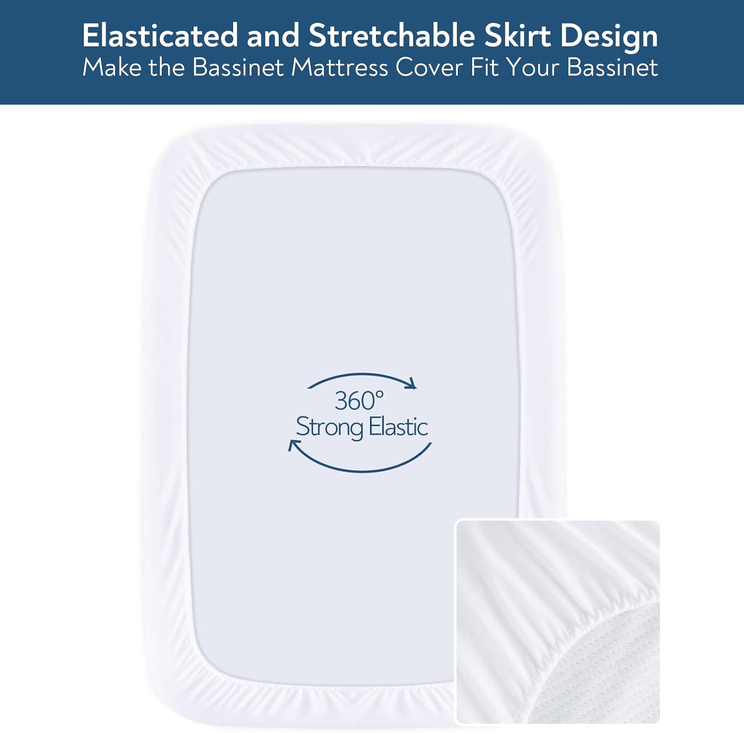 Bassinet Mattress Pad Cover 32" x 18"- Fit for Arms Reach Clear-Vue,Cambria, RONBEI, Chicco LullaGo Primo/Nest Bassinet, Cotton Terry Surface, Quilted