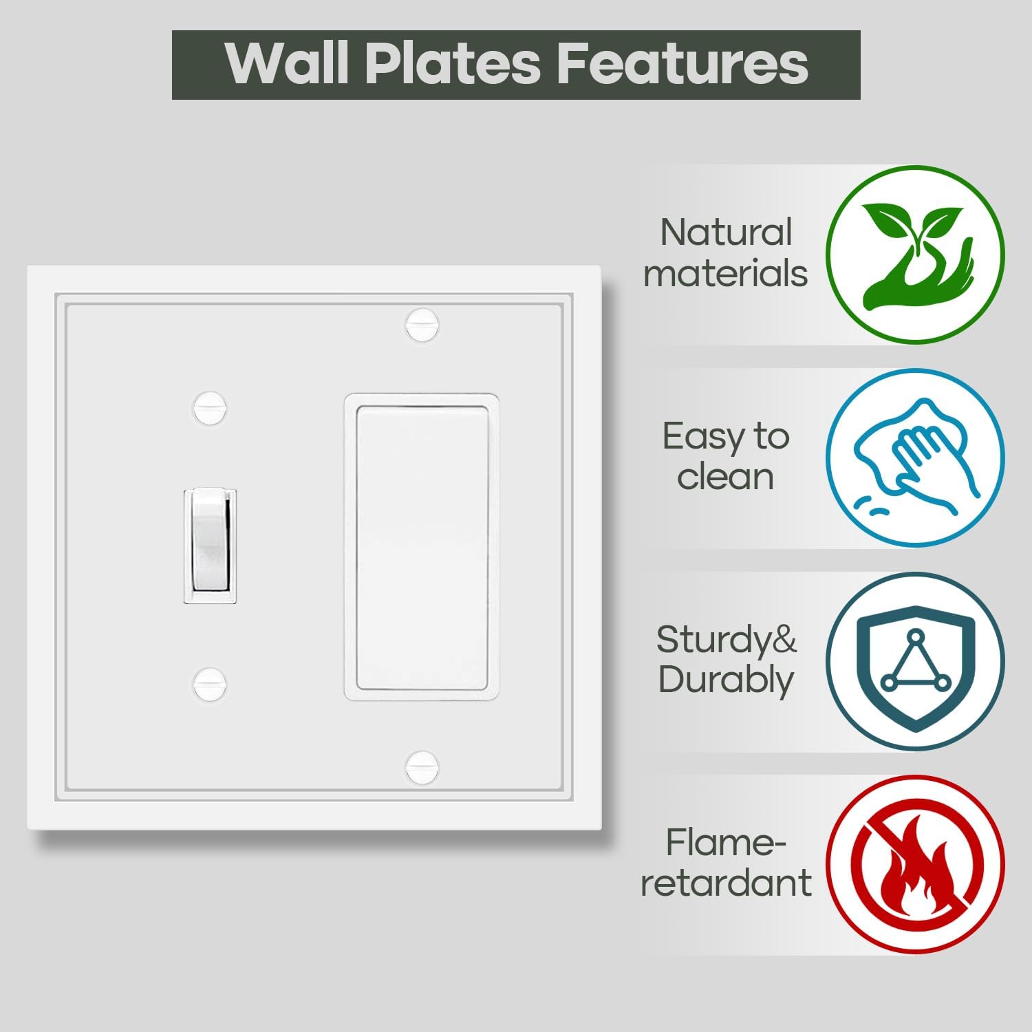 Toggle/Decorator Combo Light Switch Cover Plate White Classic Decorative Switch Plates Cover 2 Gang Wall Plate Cover for Duplex, Toggle, Combo, 2 Pack