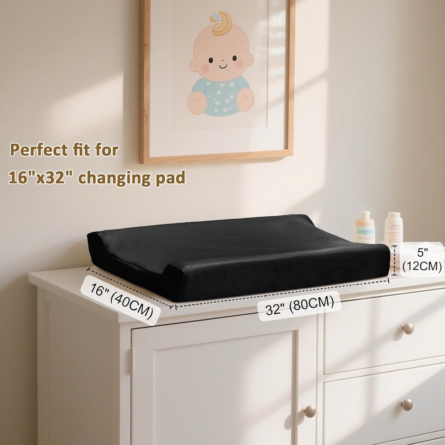 Owlowla Changing Pad Cover,Waterproof Changing Pad Covers-Soft Leather Diaper Changing Table Cover,Fits Standard Changing Pads for Baby Boy Girl（Black）