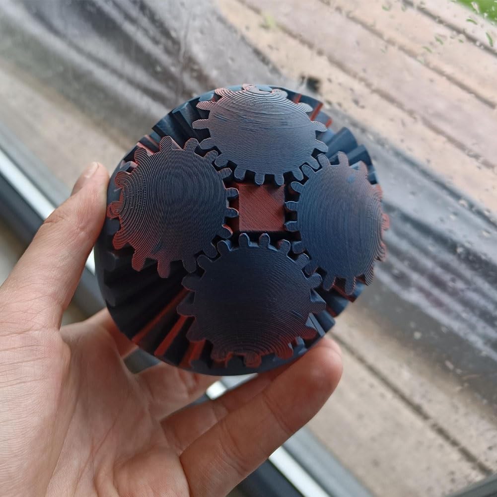Gear Ball 3D Printed Gear Ball Fidget Toy, Gear Ball Fidget Toy, Perfect for Stress and Anxiety Relaxing fidget Toy, Desk Toy - Ideal for Sensory Needs and Autism (Laser Black Red)