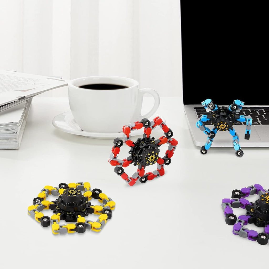 4 Pcs Finger Spinners Sensory Toys, Creative Transformable Chain Robot Toy Fidget Finger Spinners DIY Stress Relief Toy with Transformable Chain for Boys Girls