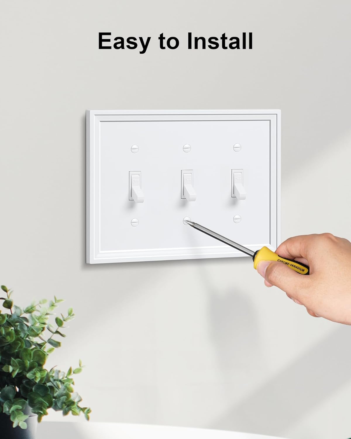 2-Pack Triple Toggle Light Switch Cover Plate, White Decorative Switch Plate Covers, Natural Bamboo Fiber 3 Gang Wall Plate, Corrosion Resistant