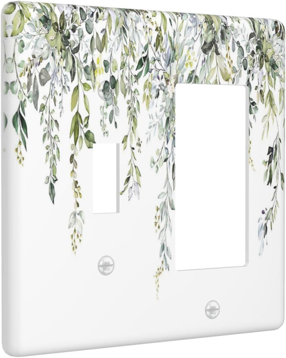 Outlet Covers Boho Farmhouse Flower Leaf Sage Green 1 Toggle 1 Rocker Combination Decorative Wall Plate Electrical Switch Plates Light Switch Cover Plate for Bedroom Cabin Decor