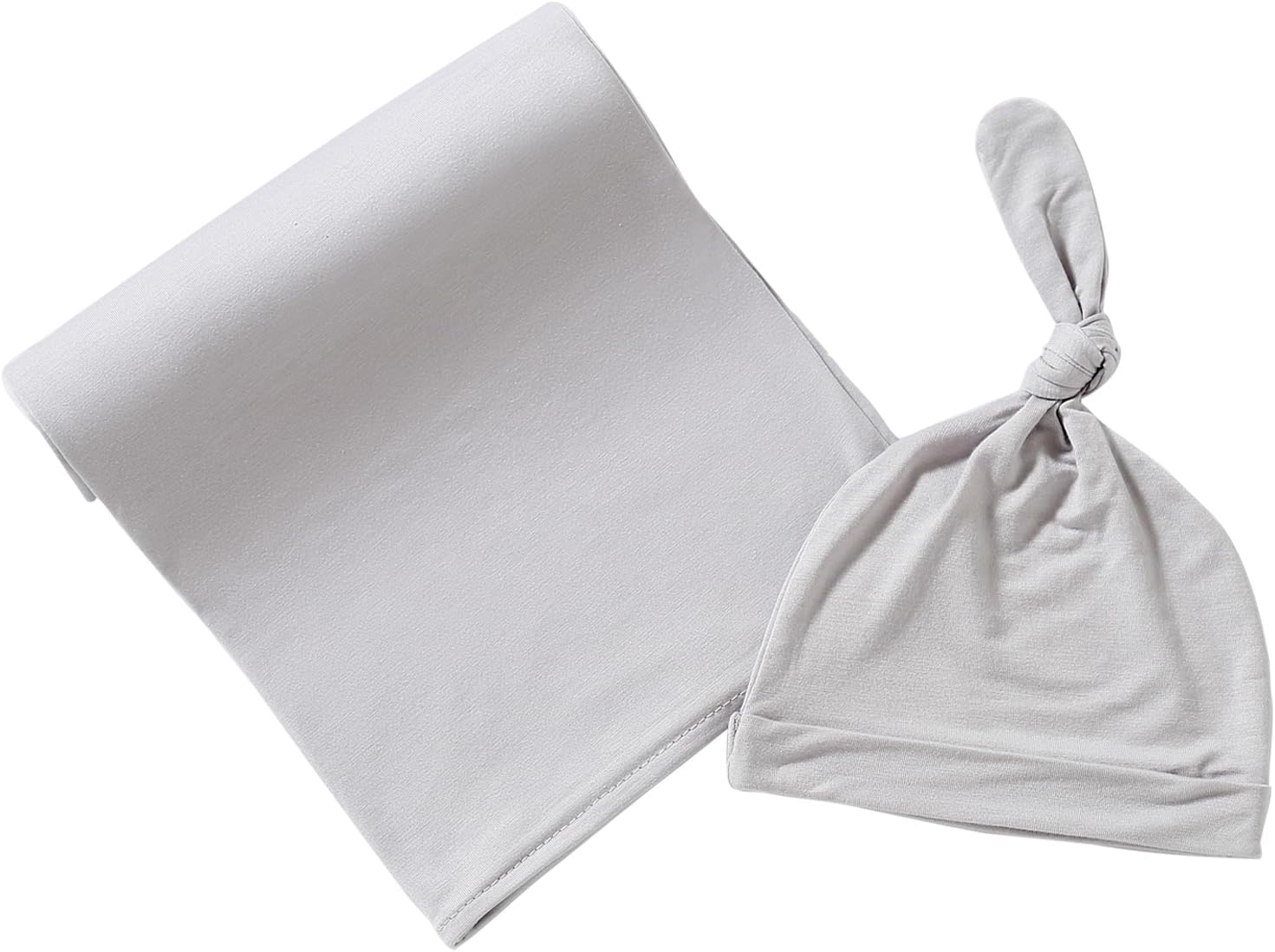 iEvolve Cotton Knitted Baby Swaddle Blanket with Hat Headband Set Newborn Swaddle Wrap Receiving Blankets for Baby Girl Boy 45" x 45"(Grey)