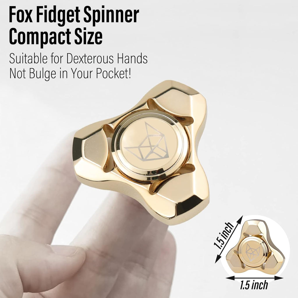 FREELOVE Metal Fidget Spinner, Stainless Steel Heavy, Long Spinning Toys, Cool Silent, Small Mini Fox Figette Spiner for Adults Men Anxiety, Quiet Bearing, Gold