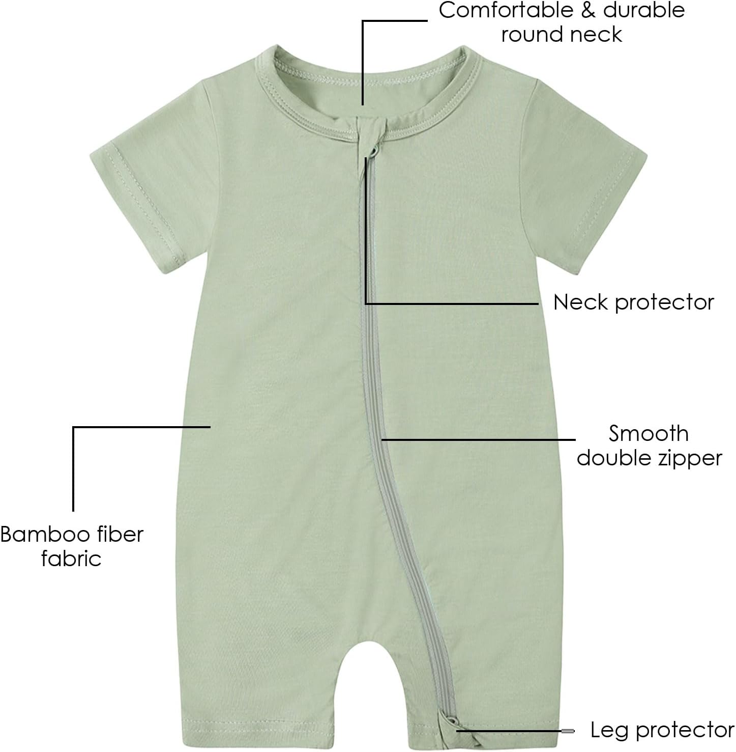 OPAWO Bamboo Baby Pajamas 3 Pack, Double Zipper Bamboo Sleepers for Baby Boy Girl Romper, Toddler Summer Clothes Outfit 0-24M