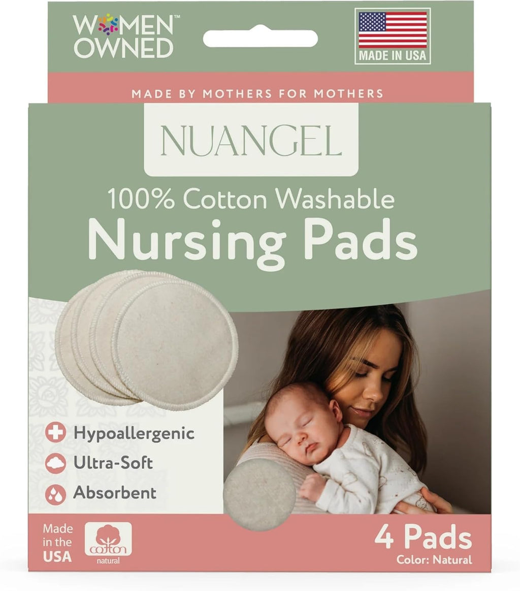 Natural Cotton Washable Nursing Pad, Essential for Newborn Care, Perfect Breast Pads for Leaking Milk, Nipple Pads for Nursing Newborns, Must-Have for Breastfeeding Moms (4 Pads per Package)