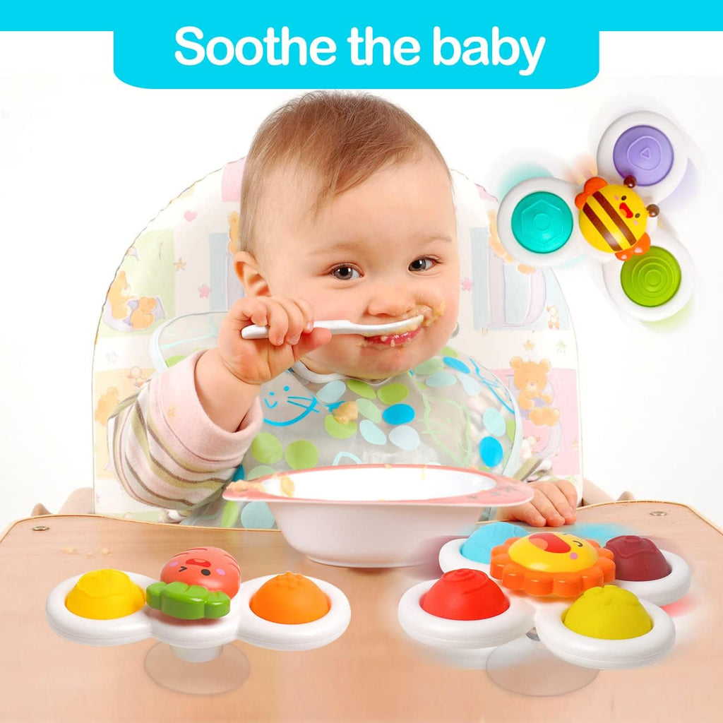 3PCS Suction Cup Toy for Baby 12-18 Months Spinning Sensory High Chair Toys Car Window Airplane Travel Toys First Birthday Easter Gift for Toddlers 1 2 3 Year Old Boys Girls