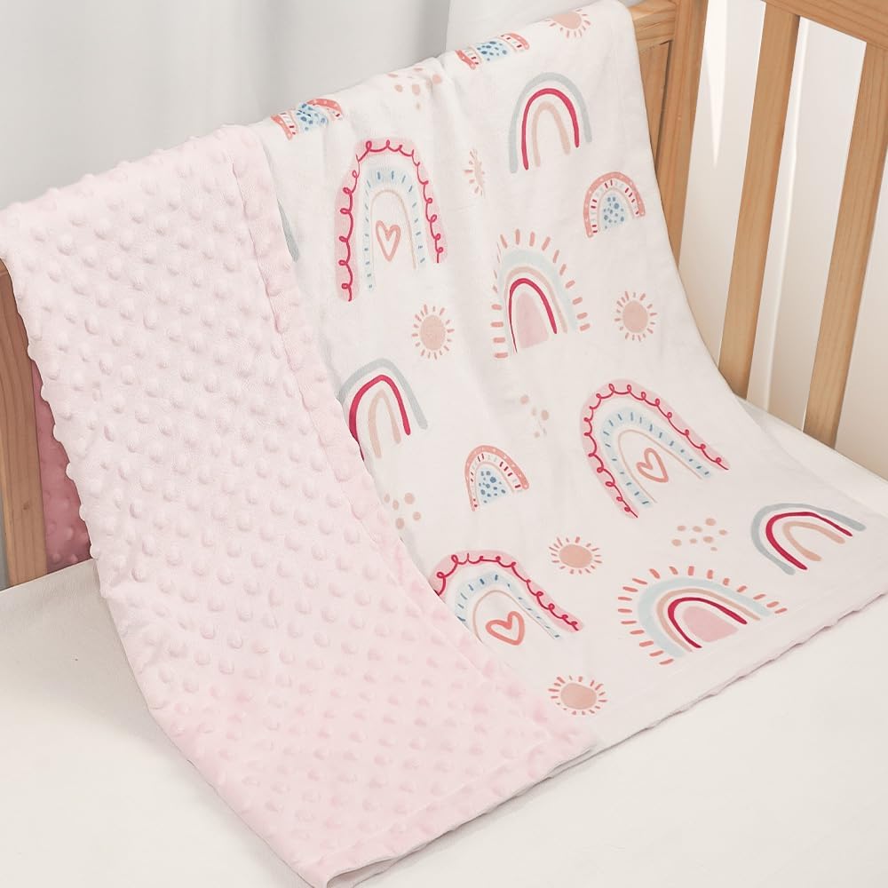 SANDJEST Rainbow Kid Blanket for Girls - 30 x 40 Kids Minky Blanket - Gifts for Kids on Birthday Christmas Nursery Bedroom Decor