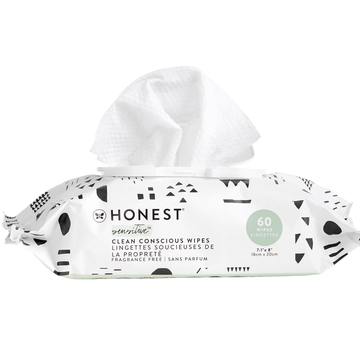 The Honest Company Clean Conscious Multi-Use Wipes | Hypoallergenic + Unscented for Sensitive Skin | Over 99% Water, Compostable, Plant Based, Baby Wipes | Pattern Play, 60 Count