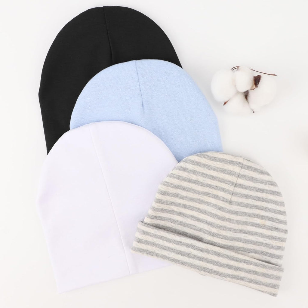DRESHOW BQUBO 4 Pieces Baby Beanie Newborn Toddler Soft Cute Knit Hat Hospital Hats for Baby Boys Infant Cap Beanies