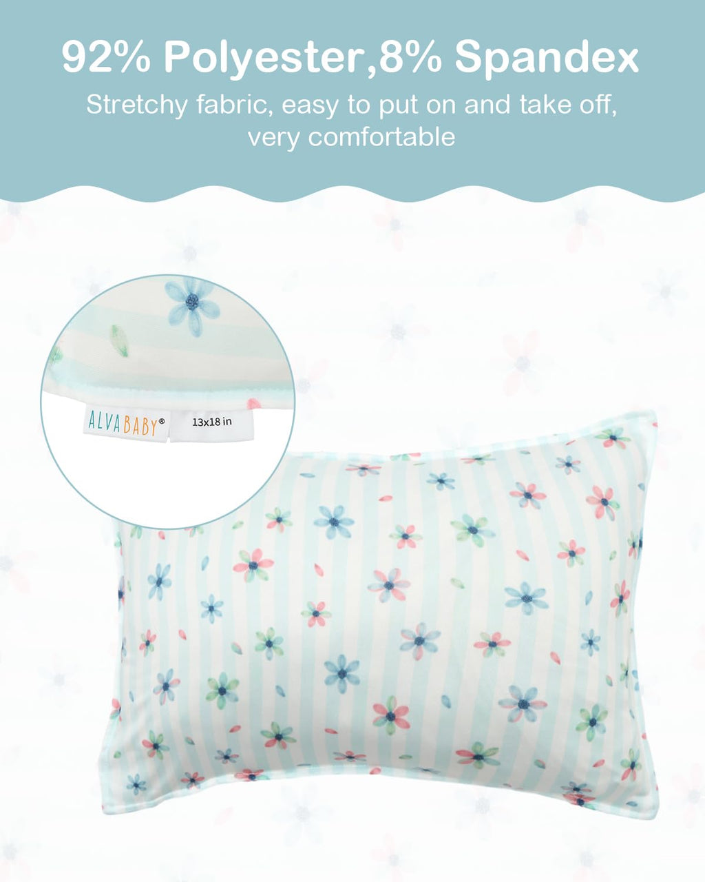 ALVABABY Toddler Pillowcases Stretchy Soft Kids Pillow Cover 2 Pack Fit 13"x 18" or 12"x16" Envelope for Girl Boy Sleepy Travel 2TPE28A