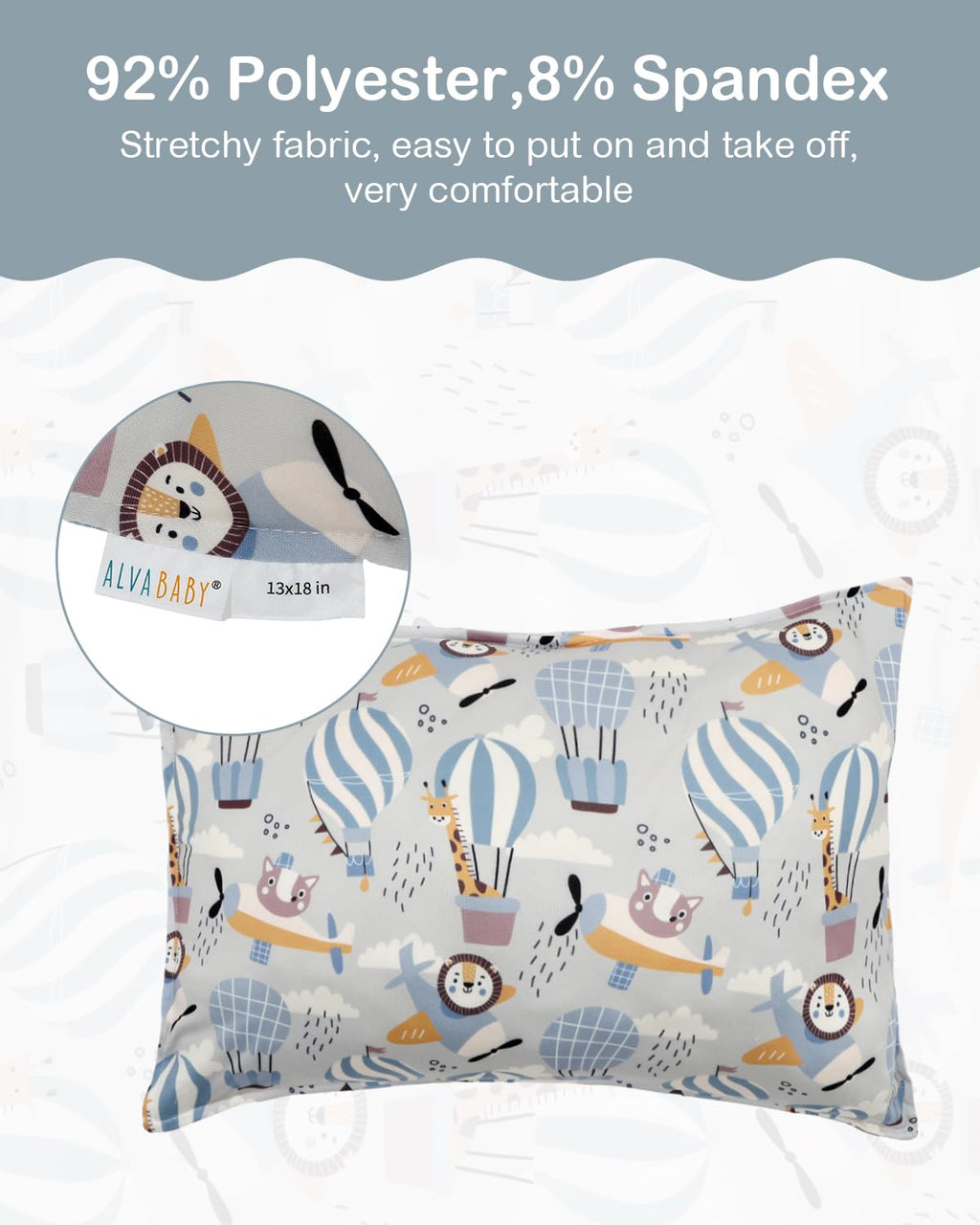 ALVABABY Toddler Pillowcases Stretchy Soft Kids Pillow Cover 2 Pack Fit 13"x 18" or 12"x16" Envelope for Girl Boy Sleepy Travel 2TPE23A