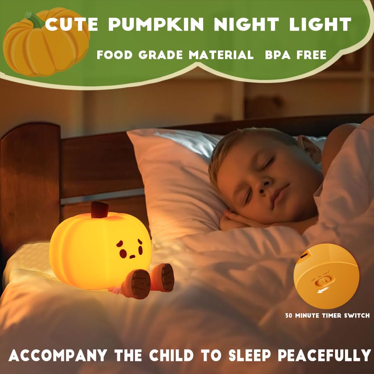 DREAMING MY DREAM Cute Pumpkin Lamp,Halloween Decor Night Light Silicone LED Lamp Rechargeable Bedside Touch Lamp,Nursery Pumpkin nightlight for Kids,Breastfeeding for Baby