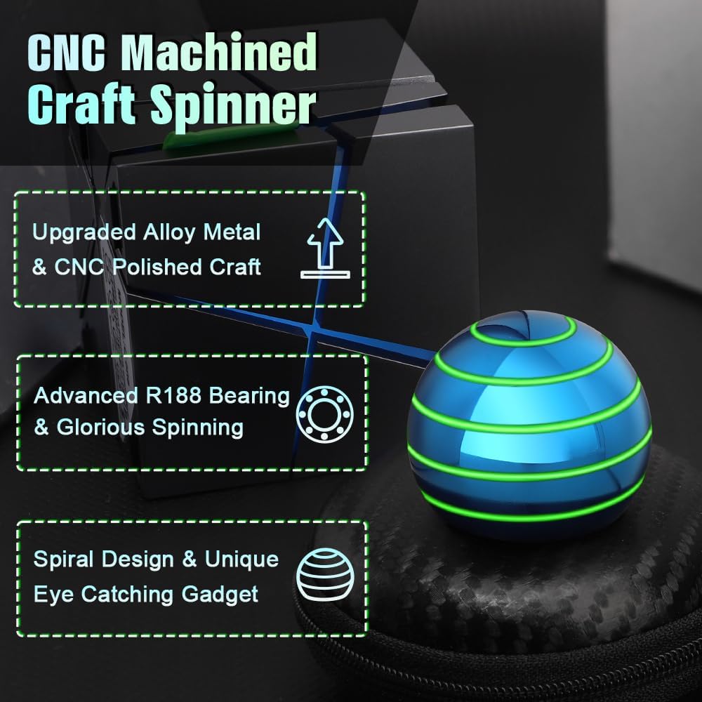 Luminous Desk Spinning Toys for Kids Adults, Metal Optical Illusion Fidget Spinner, Glow in The Dark Kinetic Sterss Ball, Stress Relief ADHD Gifts for Office Classroom Boys Girls Boyfriend