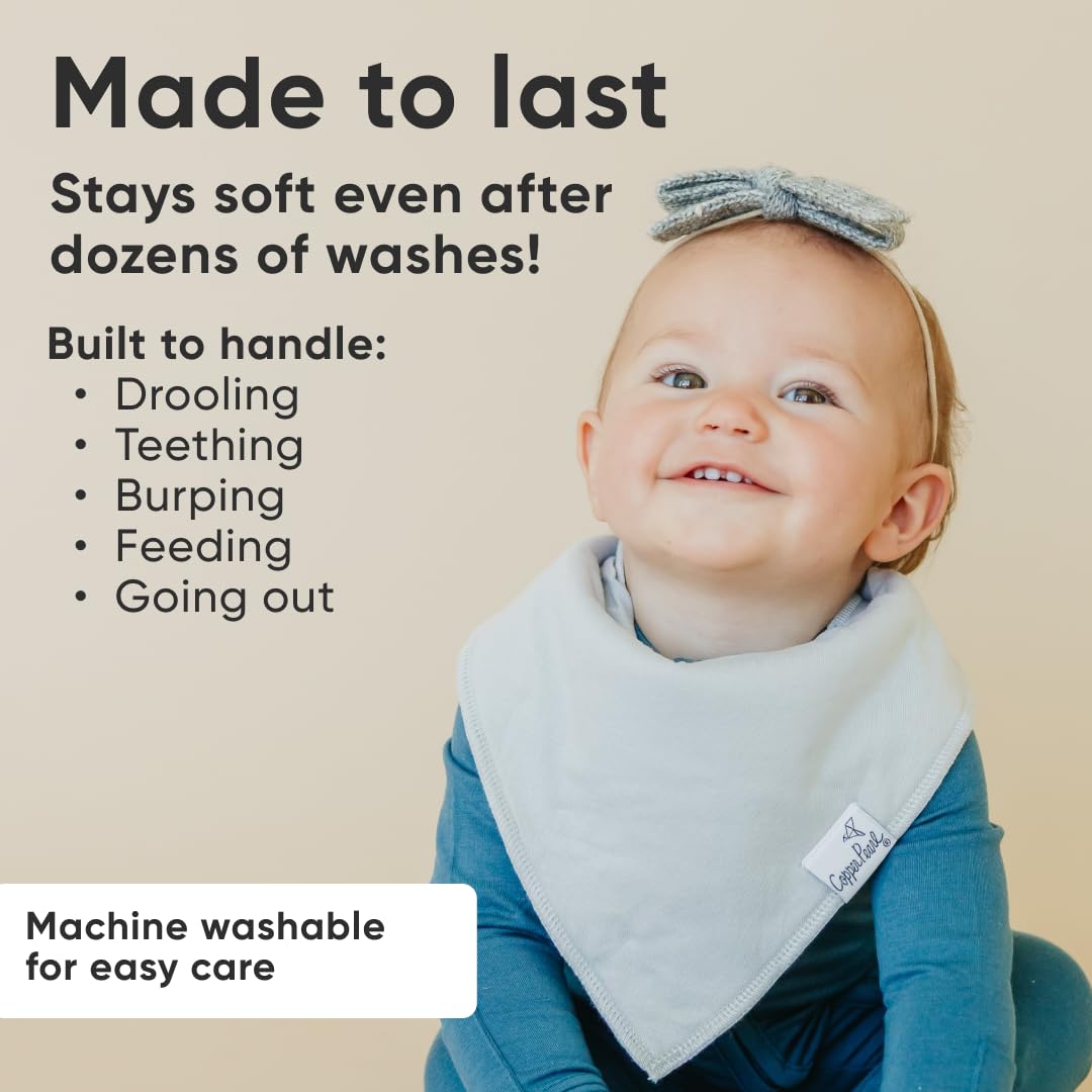 Copper Pearl 4 Pack Soft Cotton Baby Bibs for Drooling and Teething, Absorbent Drool Bibs for Baby Girl and Boy, Adjustable to Fit Newborns to Toddlers (Gray Basics)