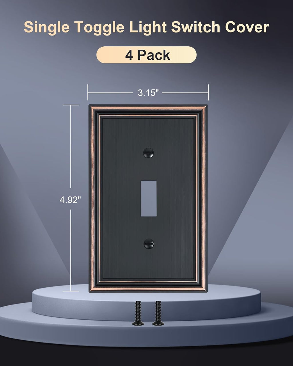 4-Pack Single Toggle Light Switch Cover Plate, Durable Solid Zinc Alloy Decorative Switch Plate Covers, Aged Bronze 1 Gang Wall Plate, Corrosion Resistant