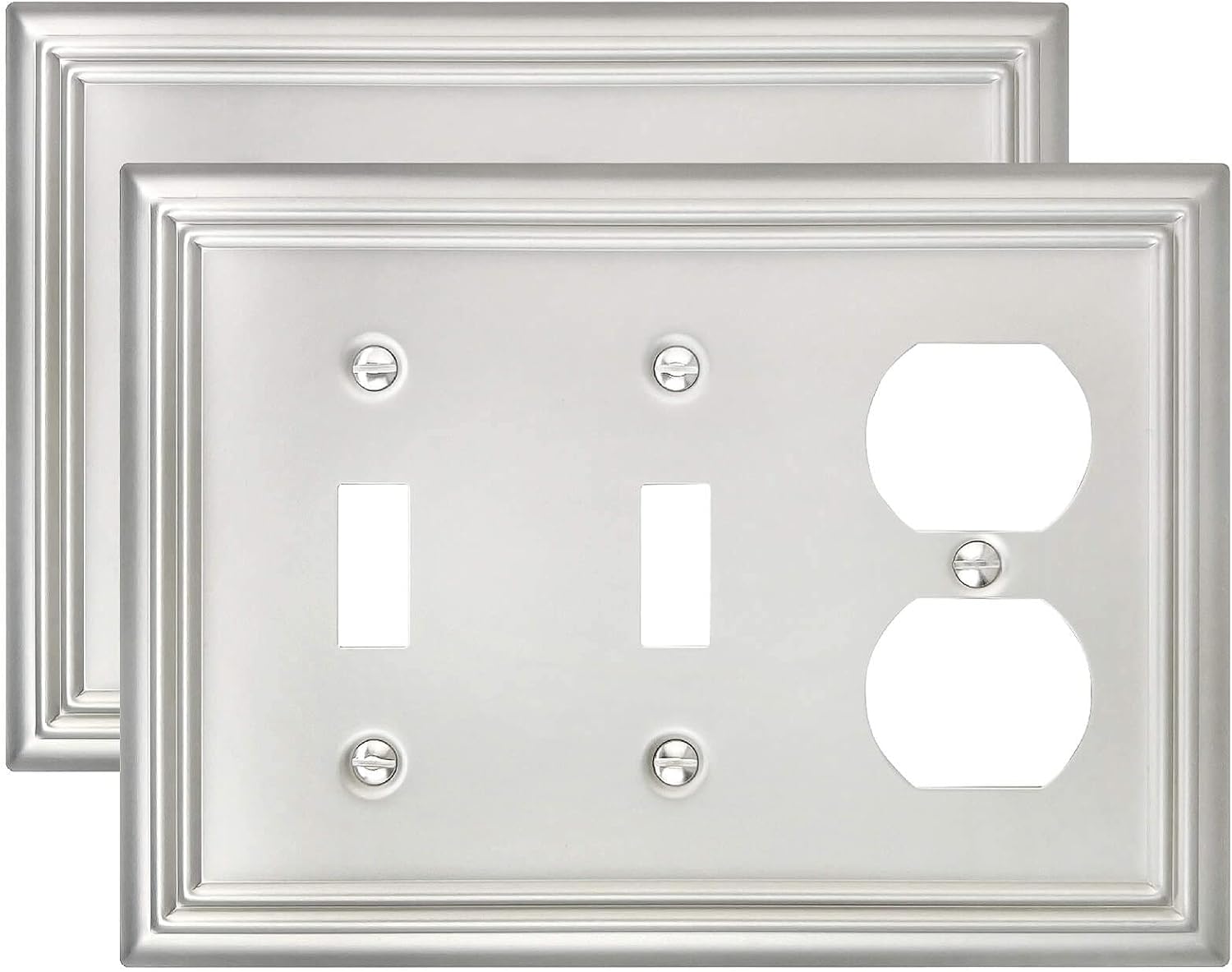 2-Pack Combination Toggle/Duplex Wall Plate, Faceplates for Light Switch, Receptacle Outlet, Dimmer Switch, Satin Nickel, 6.77''*4.88'', Midsize