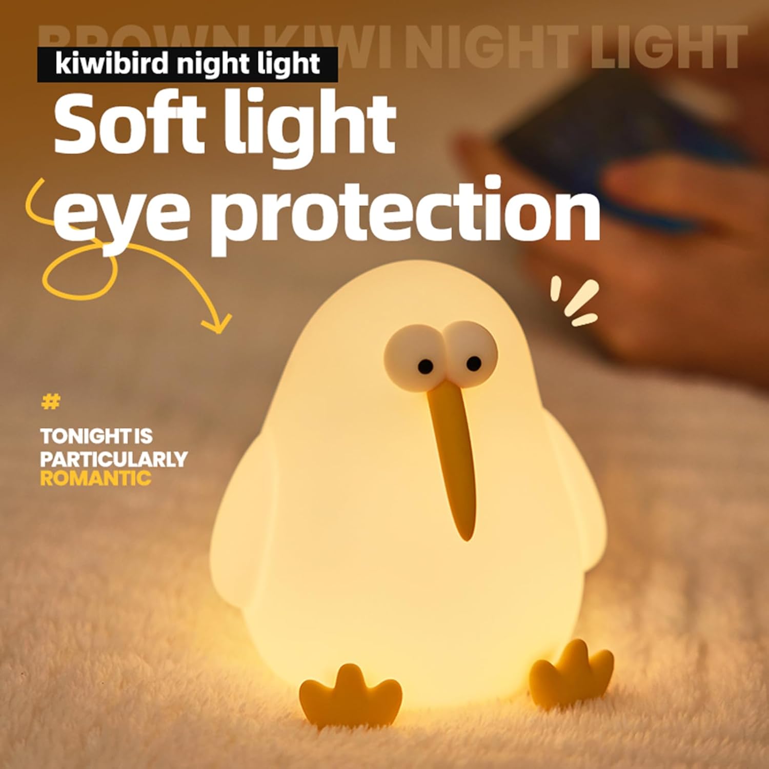 Cute Baby Night Light for Kids,Squishy Kiwibird Bedside Lamp for Night Stands,Rechargeable Dimmable Silicone Nursery Toddler Animal Nightlight,Fun Decor for Children Bedroom,Children's Day Gift