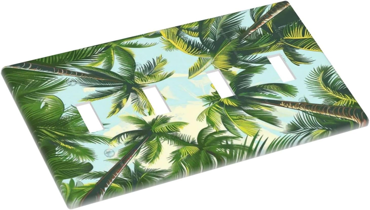 Summer Sky Coconut Palms Trees Green Plants Leaf Light Switch Covers Quad Toggle Electrical Faceplate 4 Gang Wall Plate Decorative Switch Plates for Bed Room Living Room Decor
