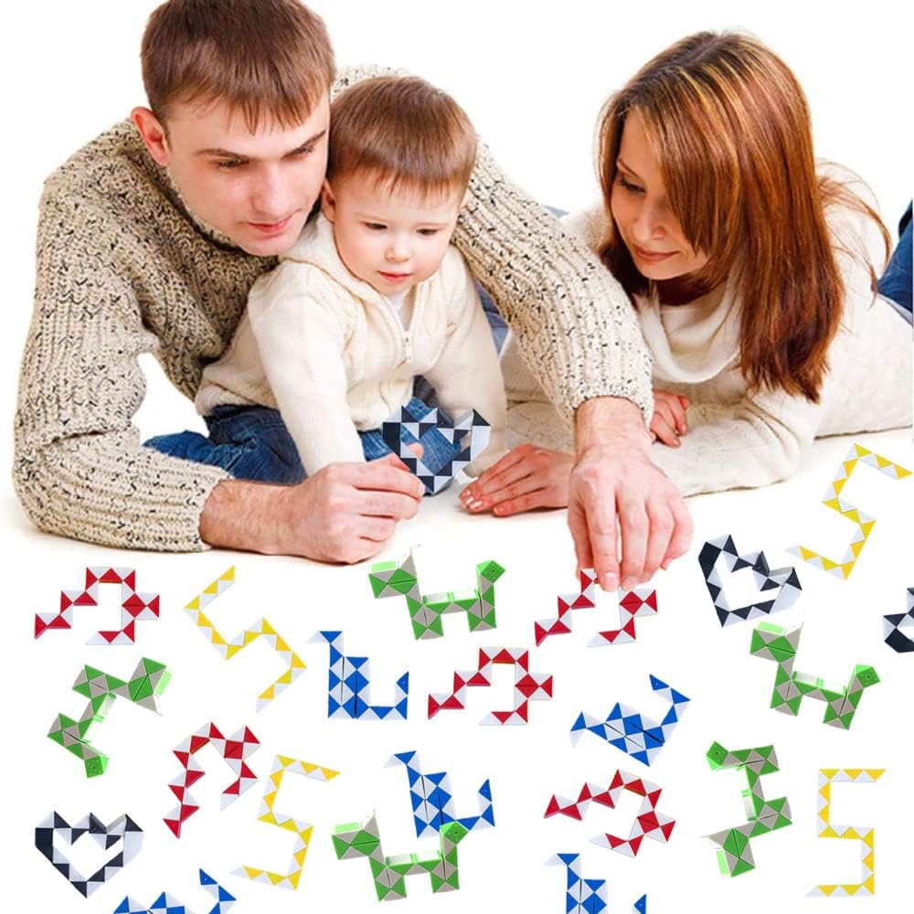 24 Pack 24 Blocks Fidget Snake Cube, Mini Snake Ruler Twist Puzzle Toys for Kids Party Bag Fillers, Party Favors Supplies, Fidget Sensory Toys, Random Color
