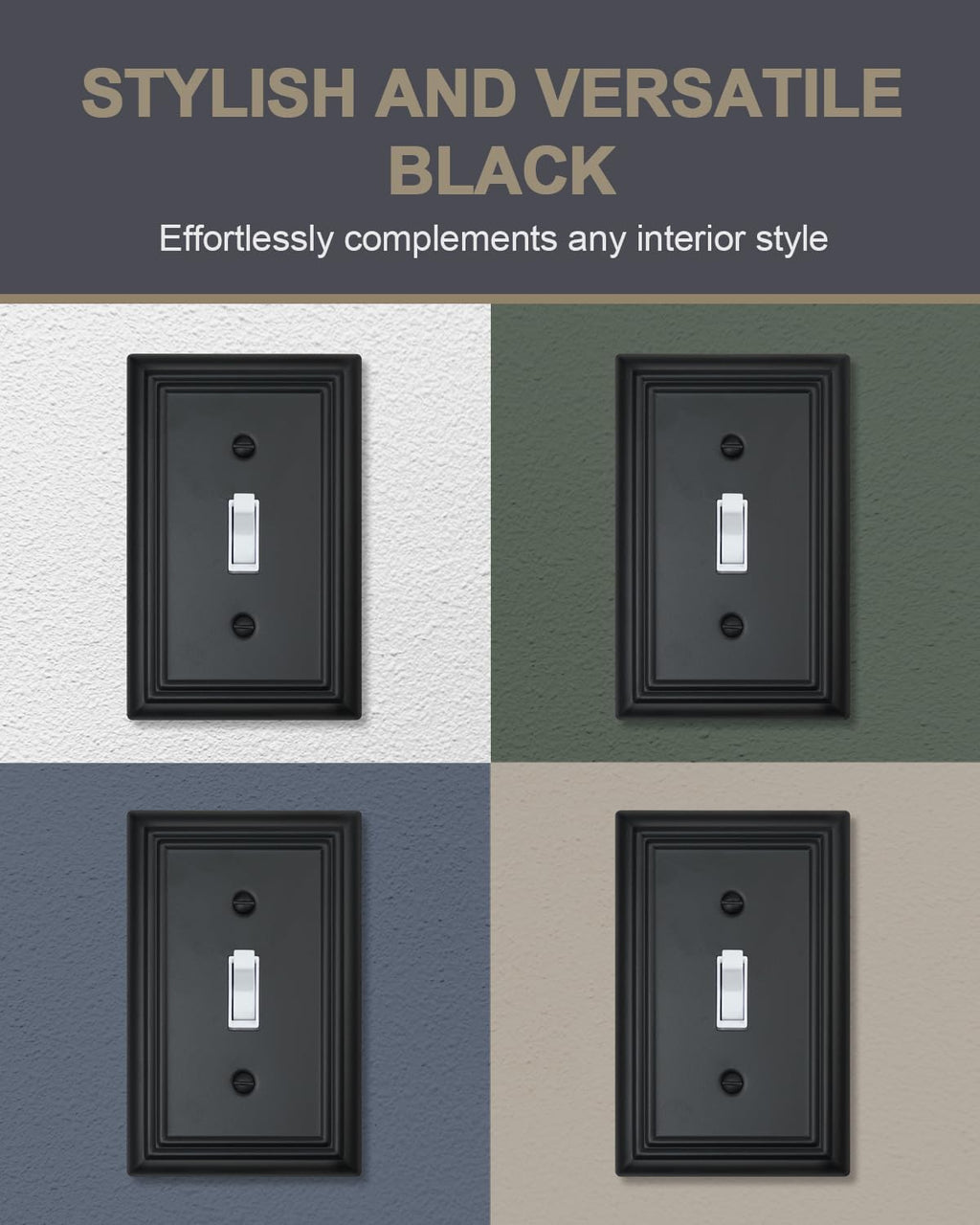 4-Pack Single Toggle Wall Plates, Decorative Black Switch Plate Covers, Metal Light Switch Covers, Durable Metal, 3.15''*4.88'', Midsize
