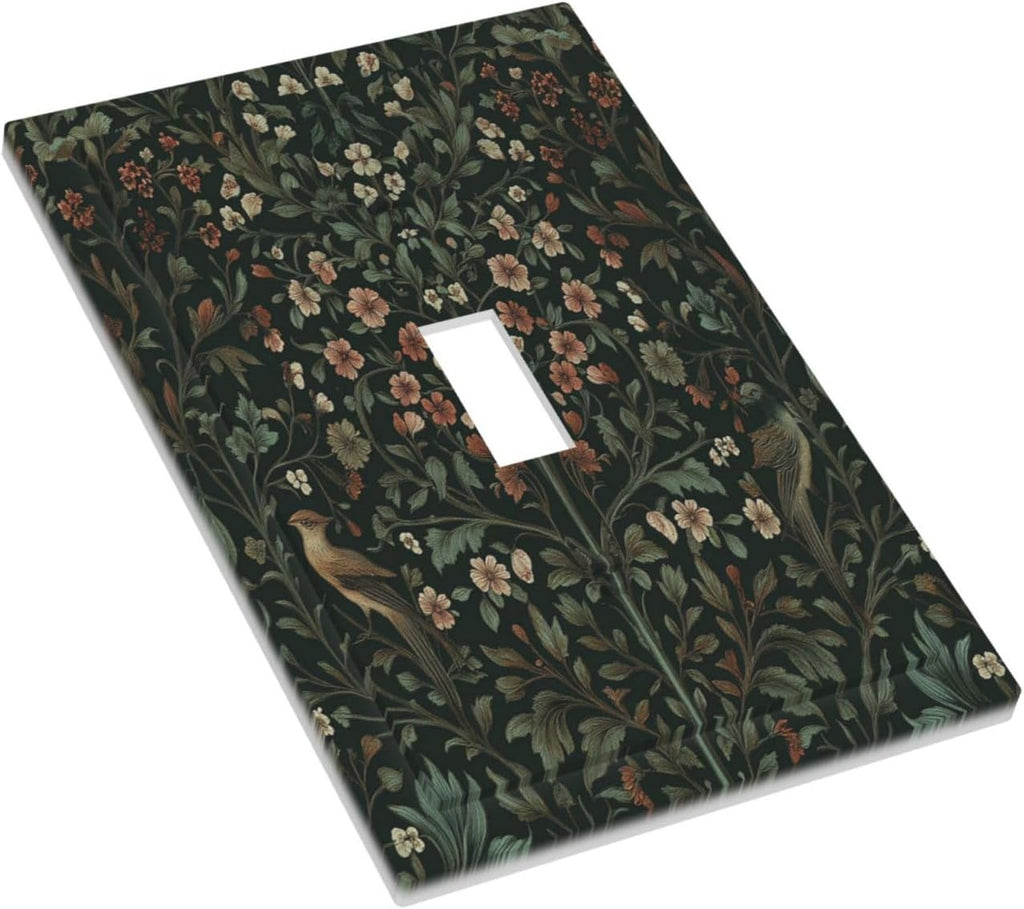 Decorative Light Switch Cover Vintage Morris Colorful Flower Green Leaf 1 Gang Single Toggle Device Electrical Faceplate Switchplates Decorator Outlet Wall Plate For Bed Room Living Room