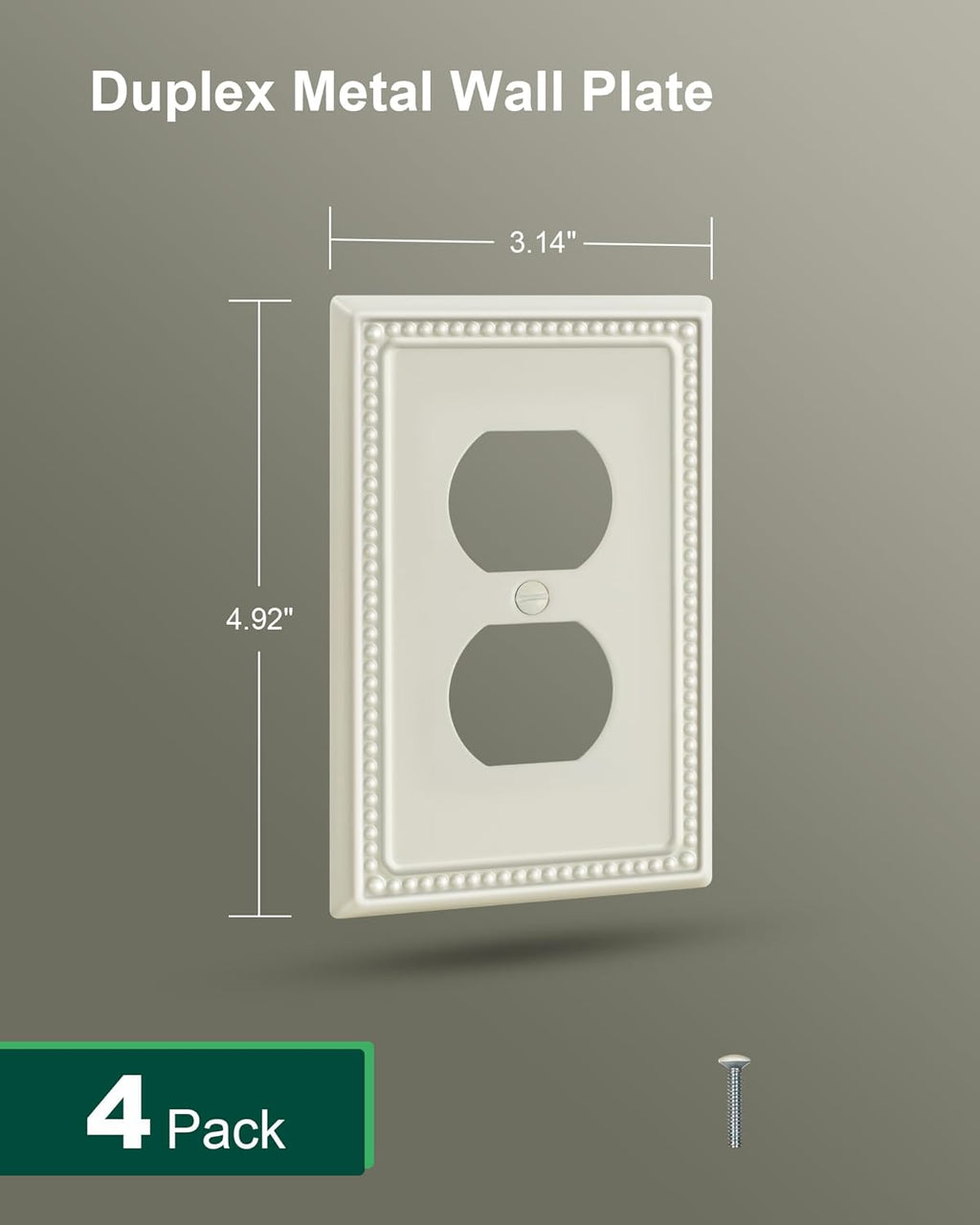 4-Pack Duplex Outlet Cover Plate, Light Almond Metal Wall Plates for Electrical Outlets, 1 Gang Receptacle Light Switch Cover, Pearls Decorative Switch Plates and Outlet Covers