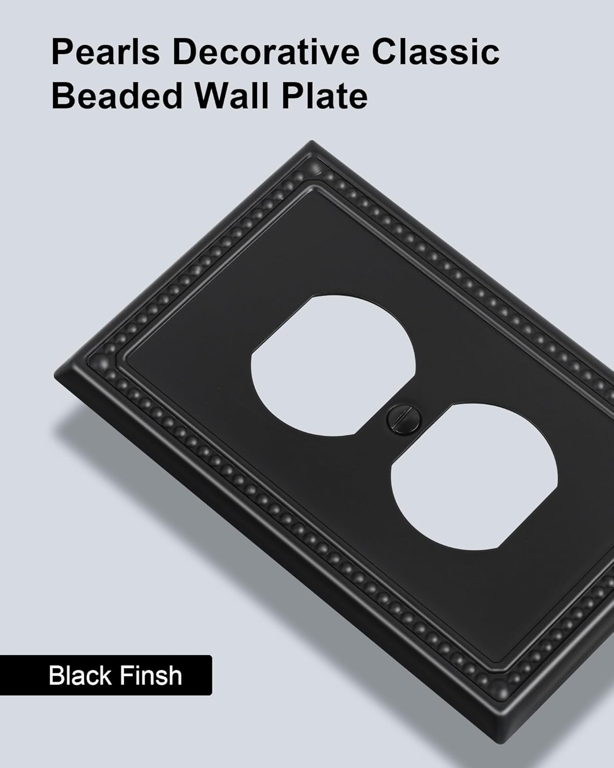 4-Pack Duplex Outlet Cover, Black Metal Wall Plates for Electrical Outlets, 1 Gang Receptacle Light Switch Cover, Pearls Beaded Decorative Switch Plates and Outlet Covers