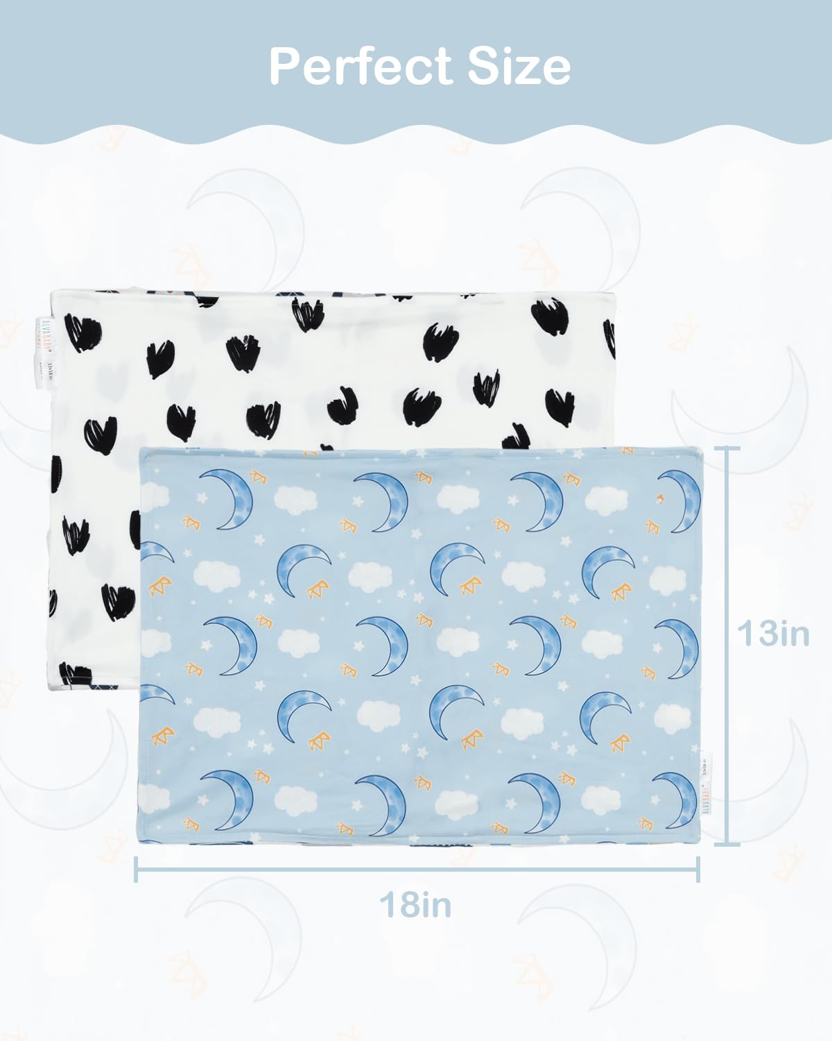 ALVABABY Toddler Pillowcases Stretchy Soft Kids Pillow Cover 2 Pack Fit 13"x 18" or 12"x16" Envelope for Girl Boy Sleepy Travel 2TPE24A