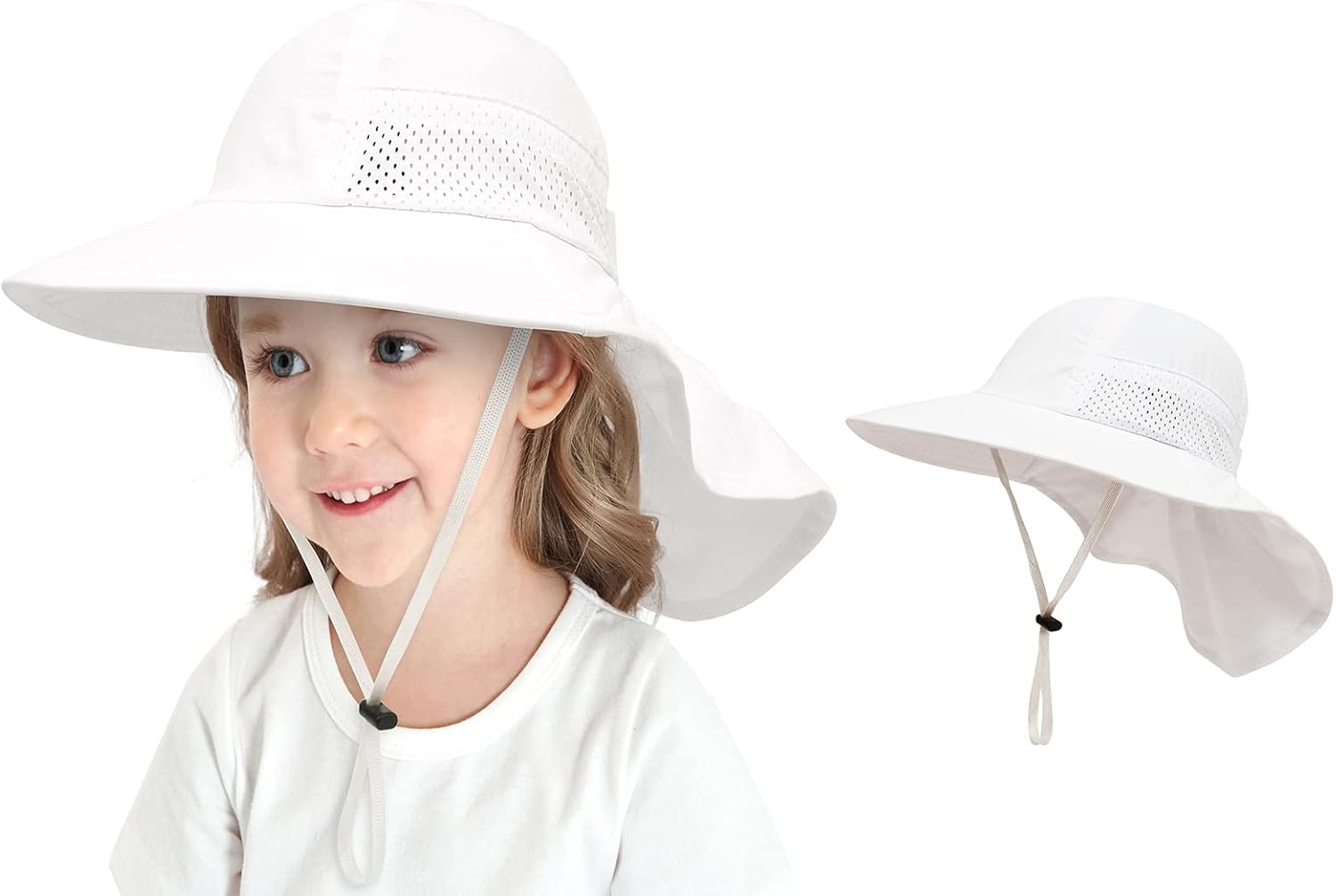 CHUNG Baby Sun Protection Hat Summer Toddler Adjustable UPF 50+ Wide Brim Neck Flap Beach Caps Boys Girls 1-12 Years Kids