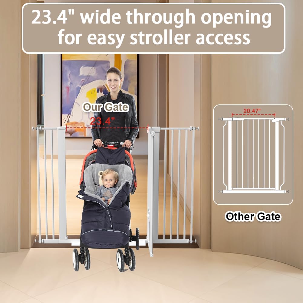 40.55" Tall 1.37" Ultra Narrow Spacing 30.12-45.87" Wide Dogs Pets Baby Gate with Cat Door for Doorway Safety Proof Indoor Puppy Pressure Mounted No Drill Black Metal Hallway