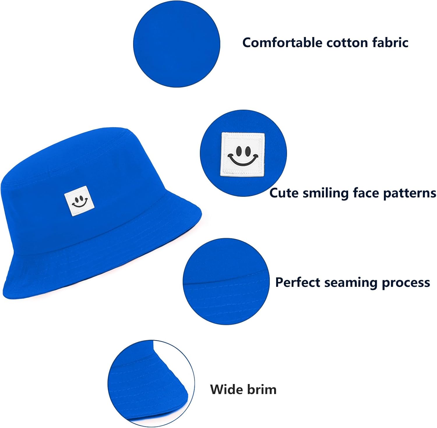 Kids Sun Hat Smile Face Bucket Hat for Girls Boys Summer Sun Protection Cotton Unisex Beach Cap