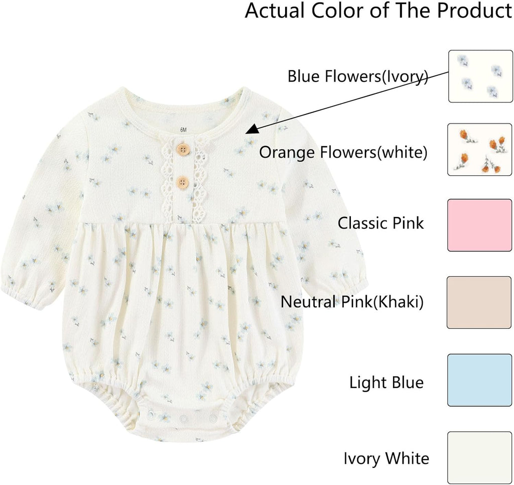 Baby Girl Clothes Cotton Bubble Romper Floral Bodysuits Infant Outfit Set