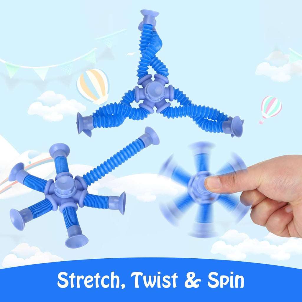 6 Pack Fidget Spinners Pop Tubes Fidget Toys, Shape Changing Telescopic Suction Cup Toy, Creative Learning Gifts Stress Relief and Anti Anxiety Party Favors Boy Girl Random Color