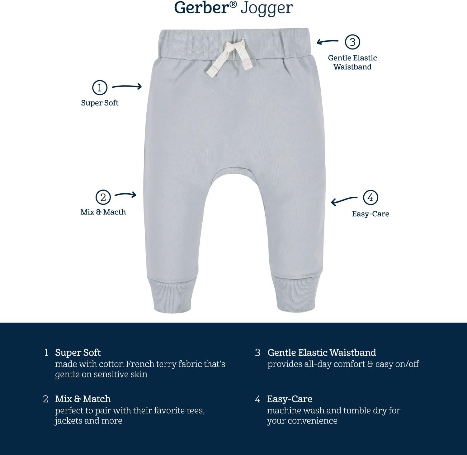 Gerber Baby Boys' Toddler 3-Pack Jogger Pants