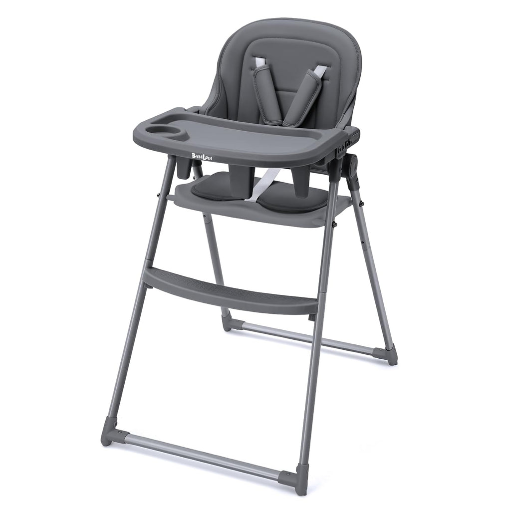 Foldable High Chair, High Chairs for Babies and Toddlers, Dining Chairs and Eating Chair with Adjustable Tray and 5 Point Harness for Infant, Gray