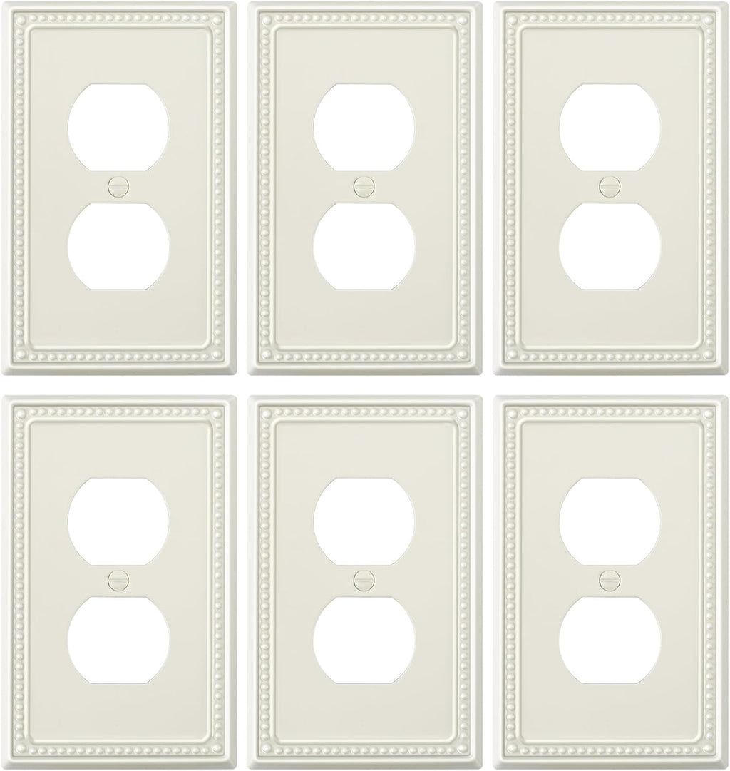6-Pack Duplex Outlet Cover Plate, Light Almond Metal Wall Plates for Electrical Outlets, 1 Gang Receptacle Light Switch Cover, Pearls Decorative Switch Plates and Outlet Covers