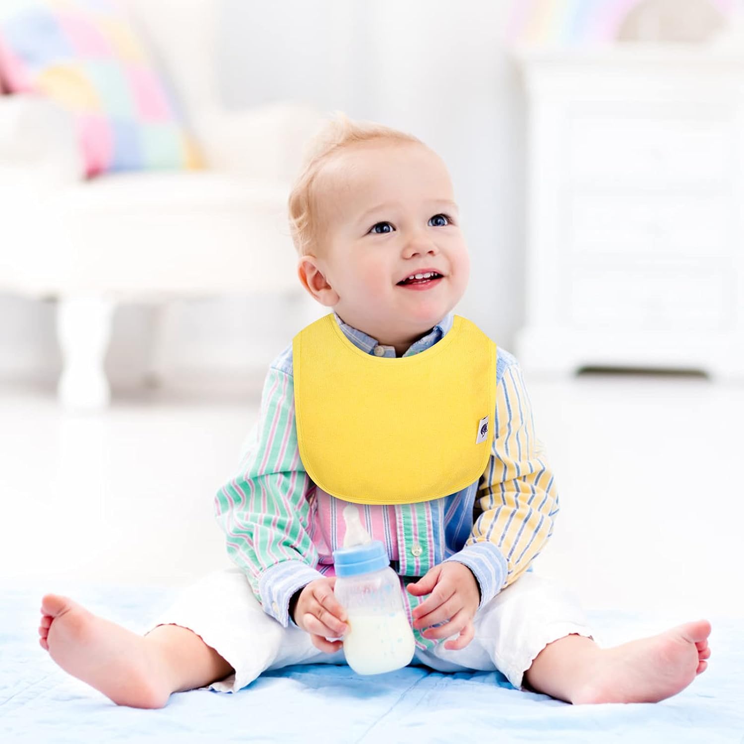 SPINFOX Waterproof Baby Bibs for Girls, Boy, Unisex Drool Bib Cotton Solid Knit Infant Feeding Bibs