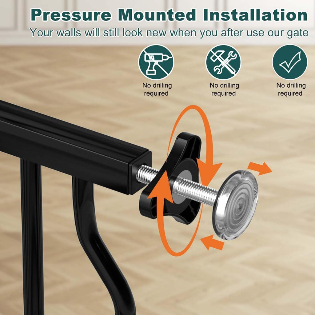 Fairy Baby 67.3"-81.1" Extra Wide Baby Gate for Stairs, Large Pet Dog Gate for Wide Openings, Pressure Mounted Safety Child Gate, Metal Auto Close Long Pet Gate for Doorways with Walk Thru Door, Black