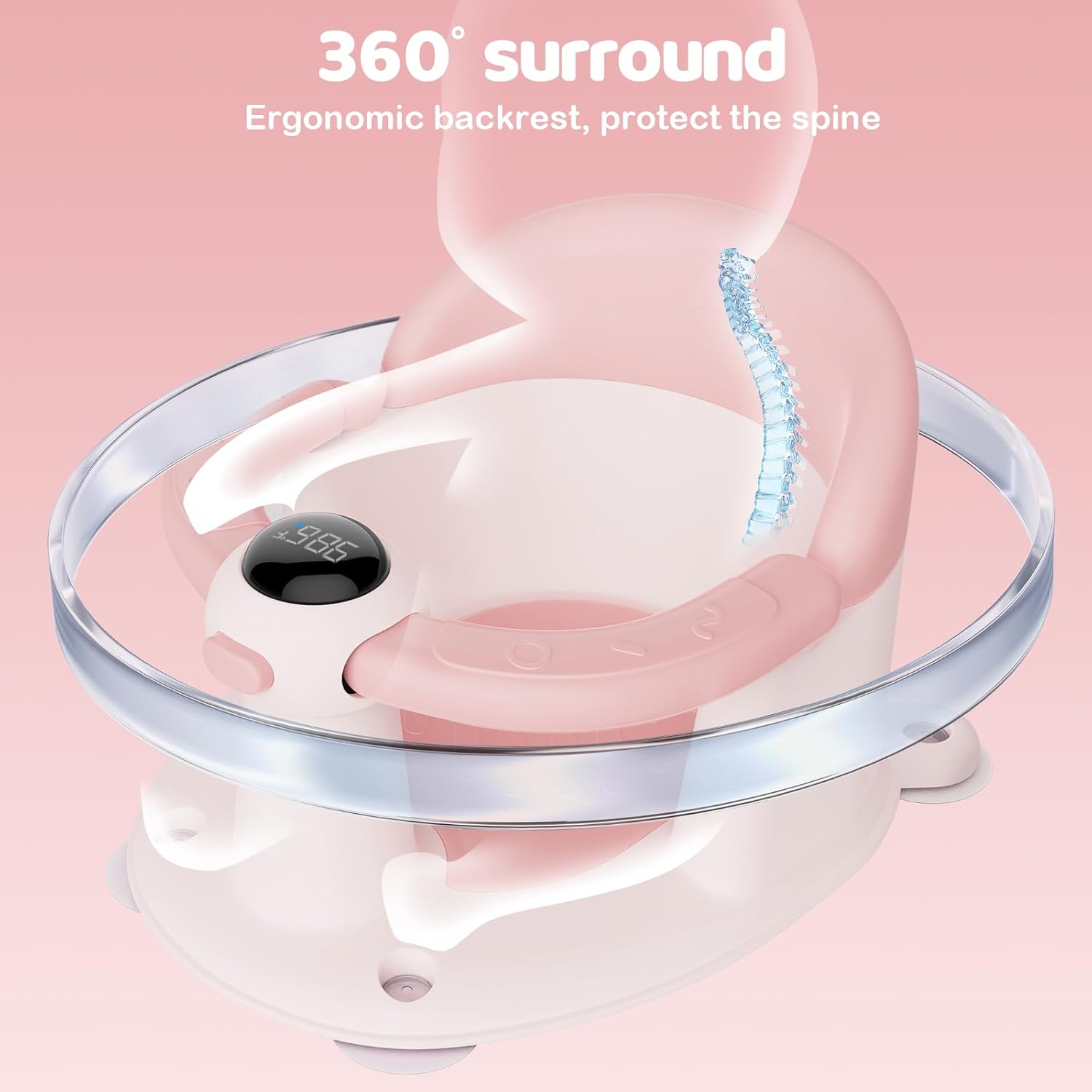 Baby Bath Seat-for Babies 6 Months & up, Water Temperature Display+Soft Cushion, Non-Slip Toddler Bath Seat for Baby, Sit Up Bath Seat for Baby, Pink