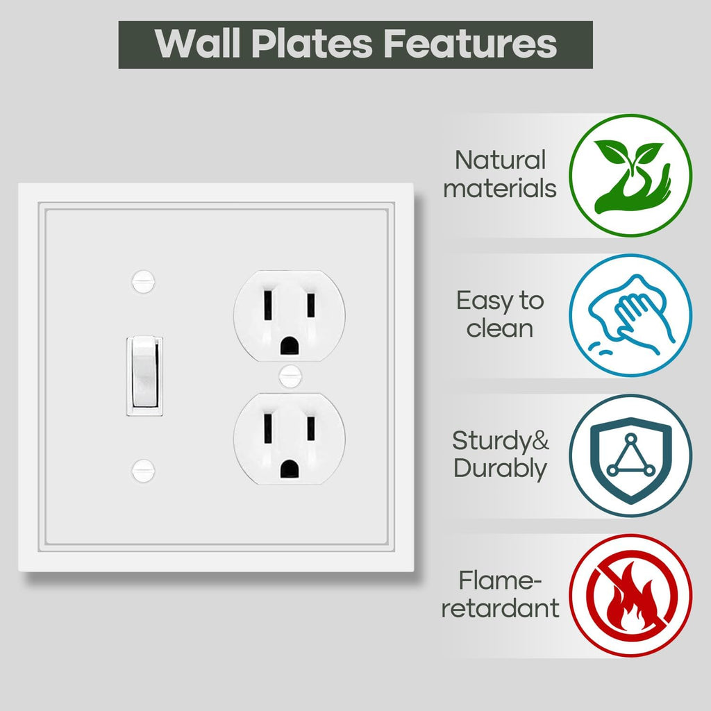 Toggle/Duplex Combo Light Switch Cover Plate White Classic Decorative Switch Plates Cover 2 Gang Wall Plate Cover for Duplex, Toggle, Combo,2 Pack