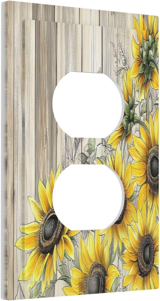 Outlet Covers Floral Sunflower Rustic Flower Vintage Wood 1 Gang Duplex Light Switch Cover Decorative Switch Plates Electrical Receptacle Faceplate Wall Plate For Farmhouse Cabin Decor