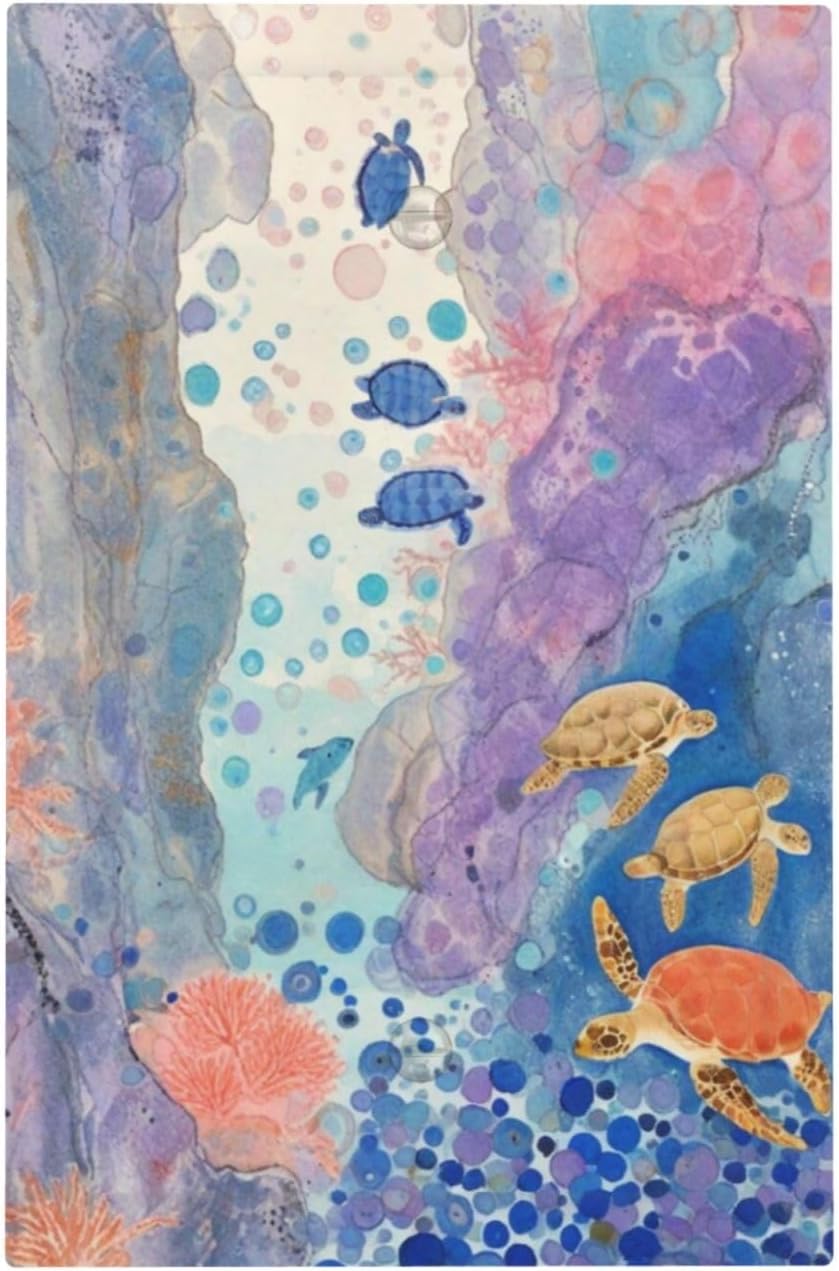 Turtle Coral Fish Watercolor Colorful Underwater World Light Switch Cover Plate 1 Gang No Device Blank Electrical Wall Plates Faceplate Decorative Switch Plate for Kids Room Home Decor