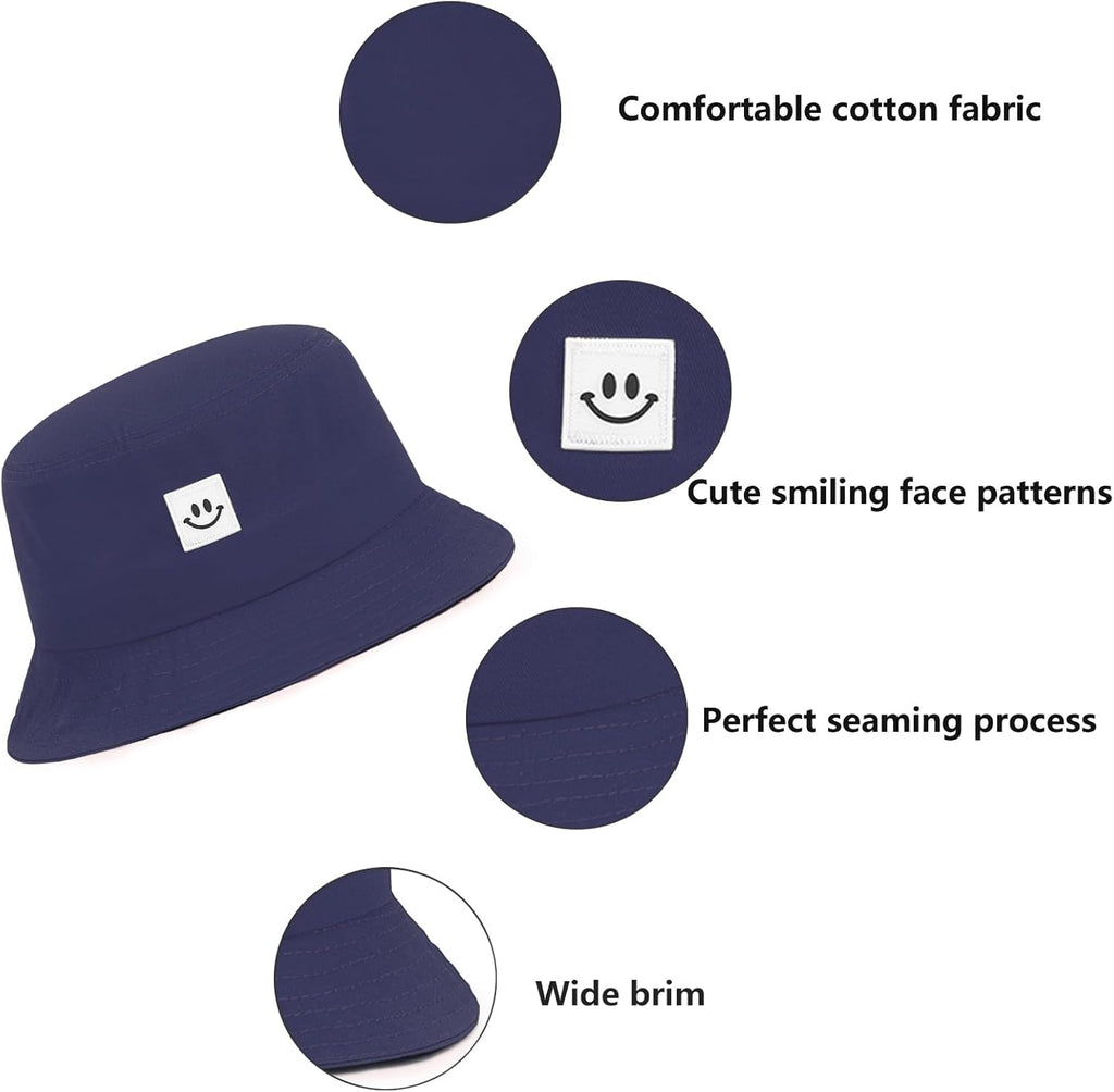 Kids Sun Hat Smile Face Bucket Hat for Girls Boys Summer Sun Protection Cotton Unisex Beach Cap