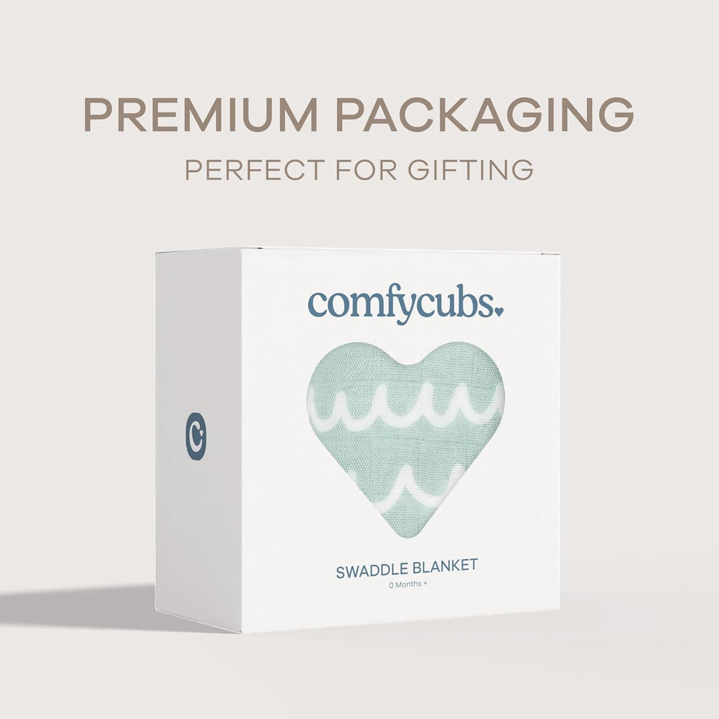 Comfy Cubs Muslin Swaddle Blankets Pack of 1 - 47 x 47 Inch Soft Cotton Baby Blanket Set, Large Multipurpose Wraps for Newborns - Self-Soothing Swaddles for Newborns - Green Doodle