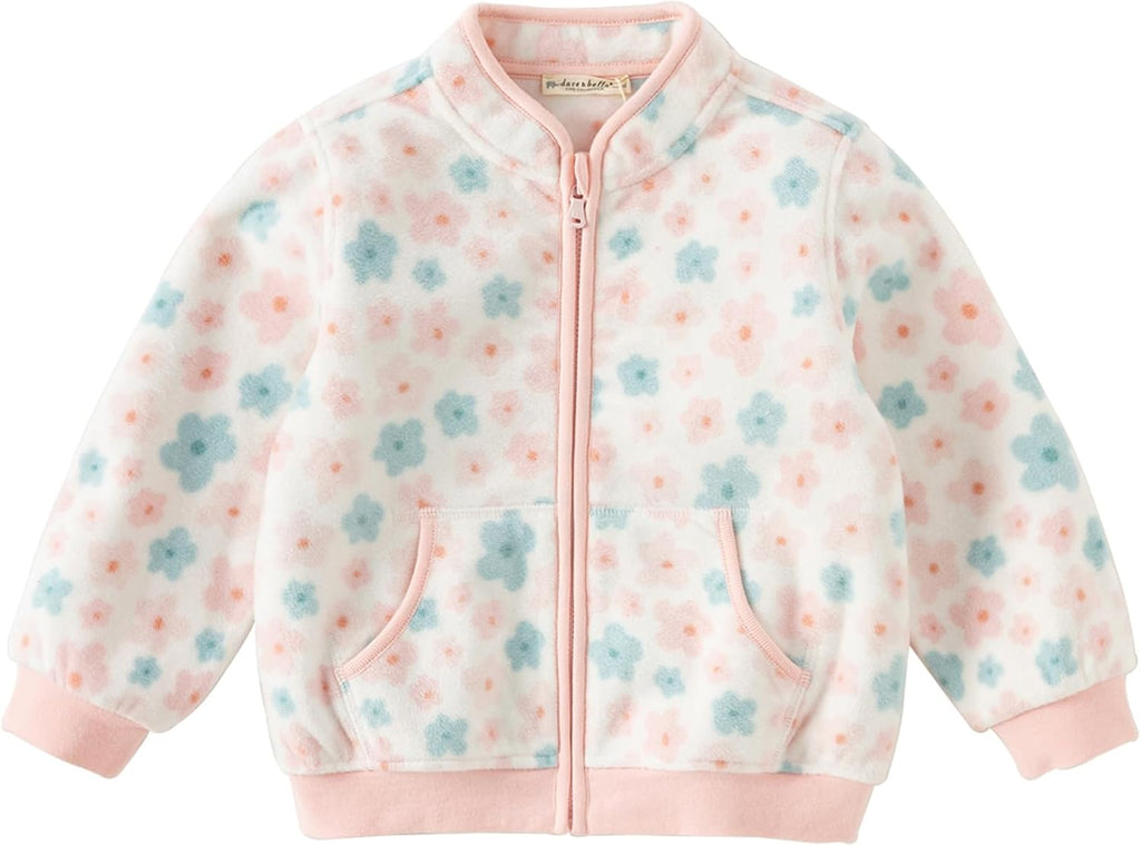 DAVE & BELLA Kids Printed Polar Fleece Jacket Toddler Baby Boys Girls Zip Up Long Sleeve Spring Fall Warm Outerwear Coat